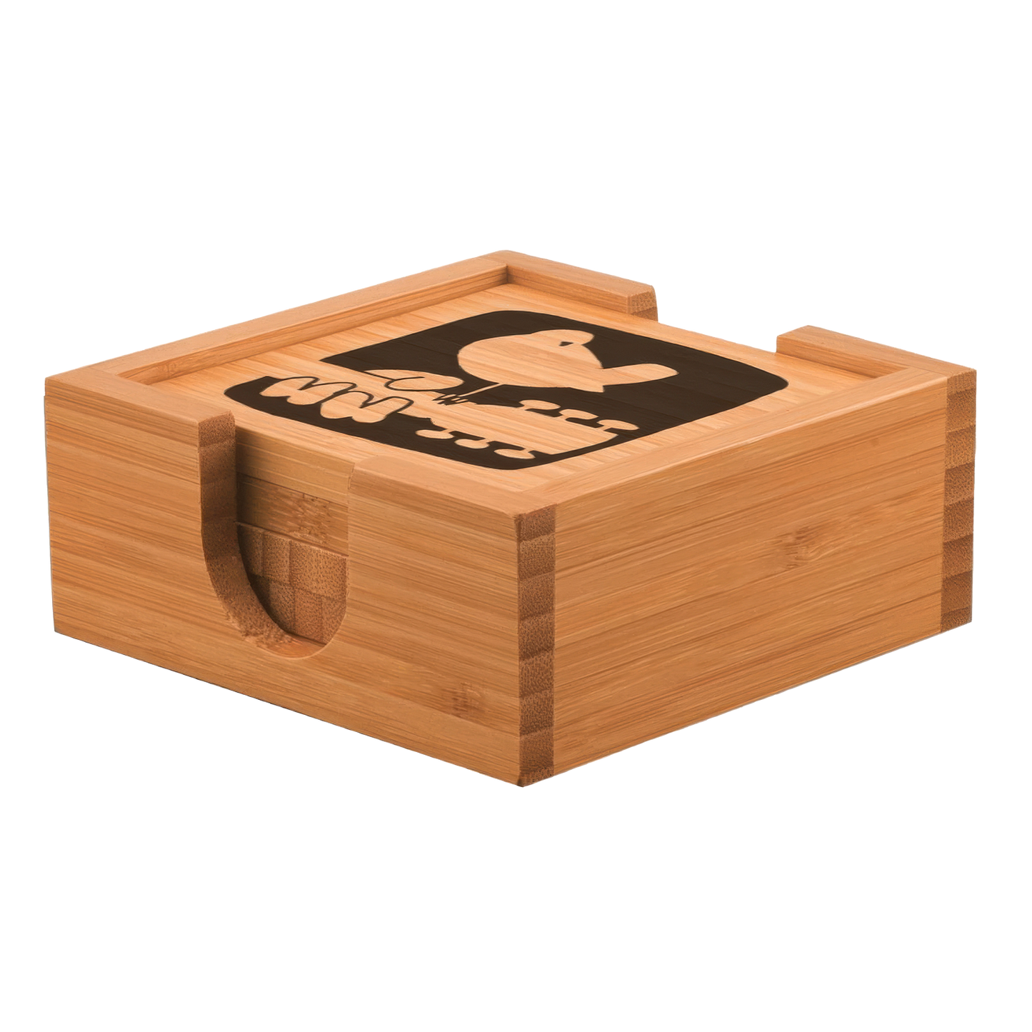 Textured Logo Laser Etched Bamboo Coaster Set