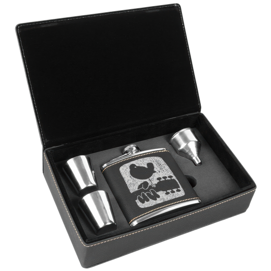 Textured Logo Laser Engraved Flask Set