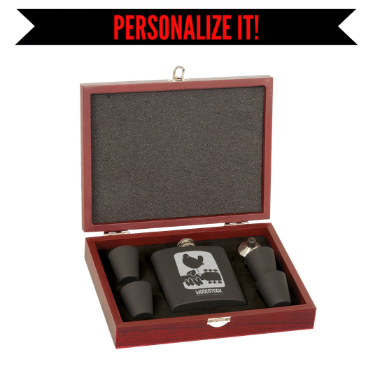 Rectangular Logo Laser Engraved Flask Set In Wooden Box