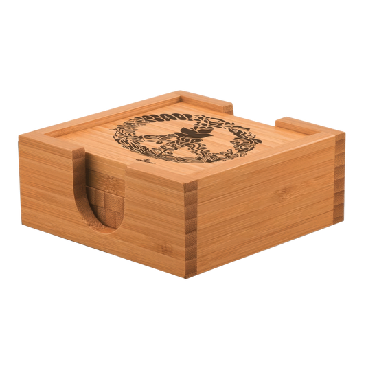 420 Laser Etched Bamboo Coaster Set