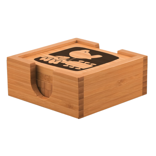 Textured Logo Laser Etched Bamboo Coaster Set