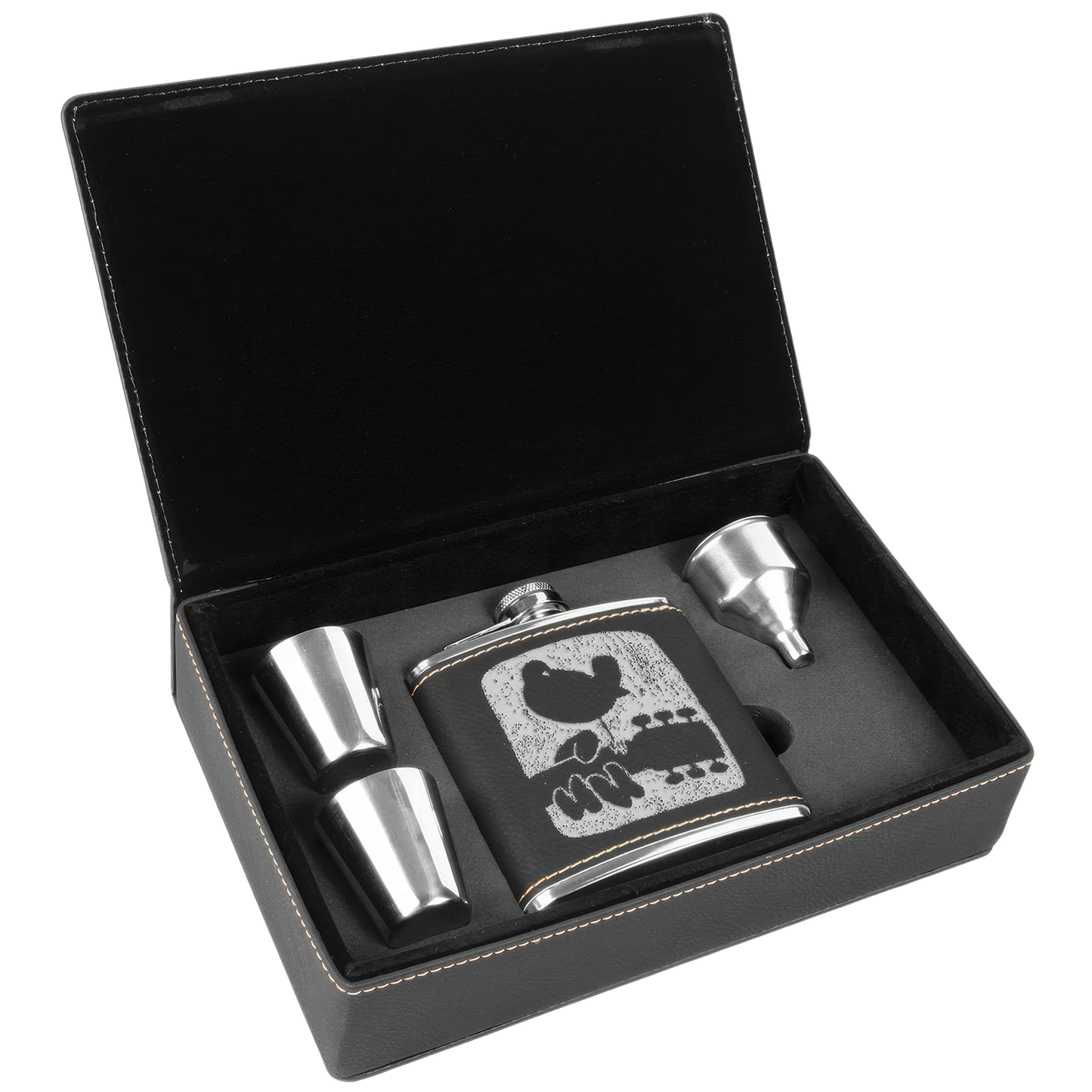 Textured Logo Laser Engraved Flask Set