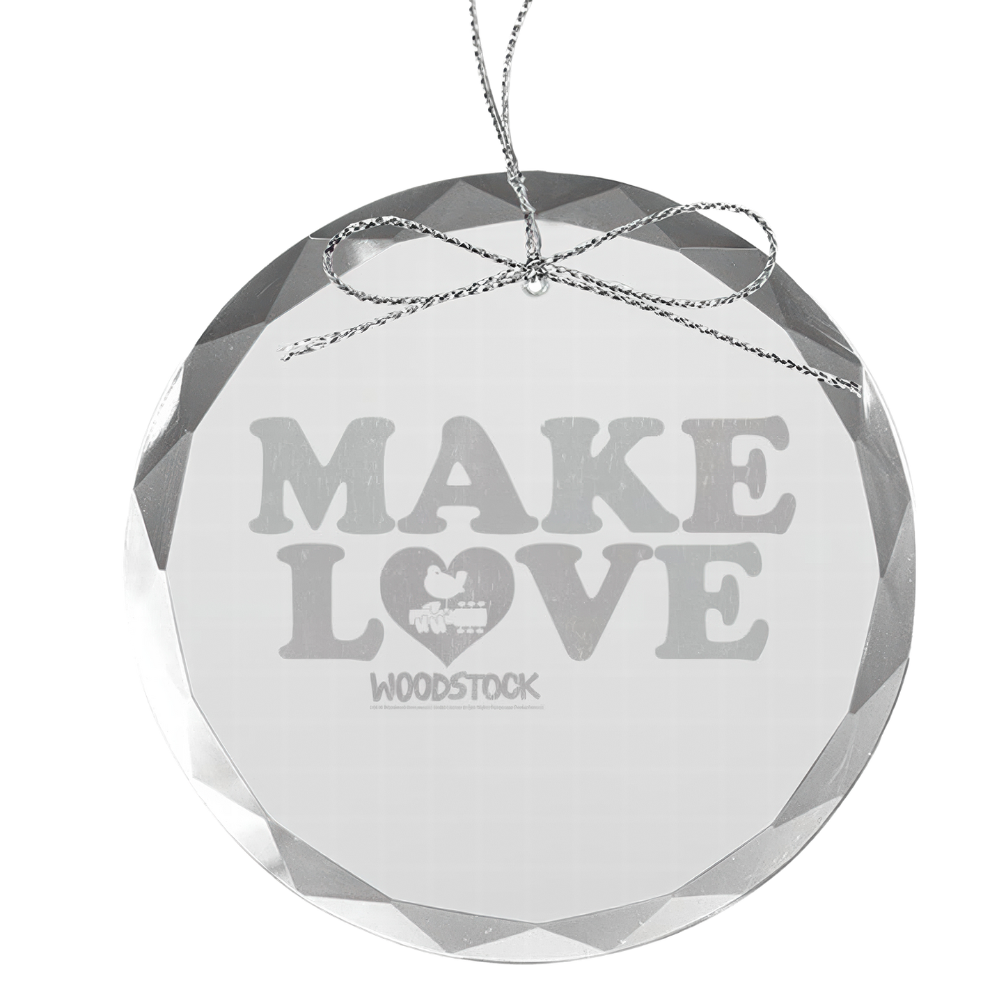 Make Love Round Laser-Etched Glass Ornament