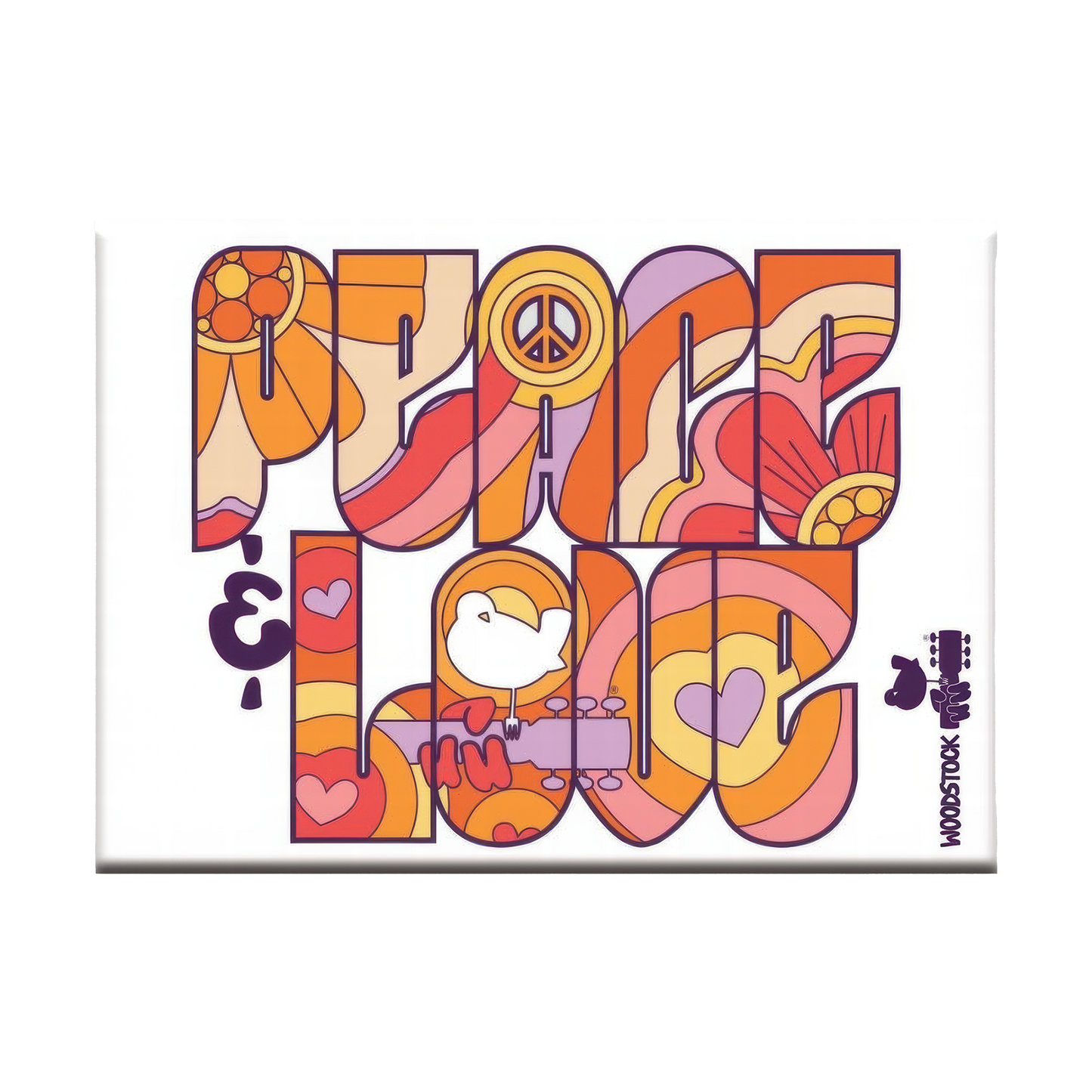 Woodstock Peace & Love 2.5" x 3.5" Flat Magnet
