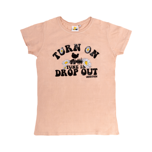 Woodstock "Turn On, Tune In, Drop Out" Pink T-Shirt