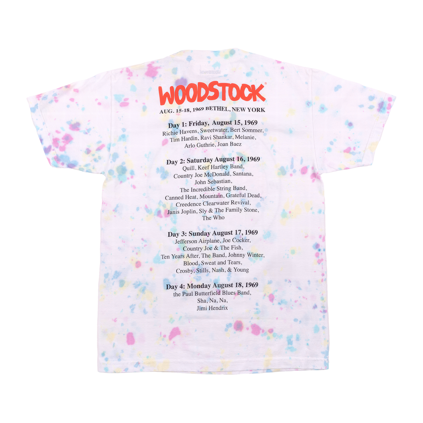 Woodstock 1969 Tye Dye Splatter Dateback T-Shirt